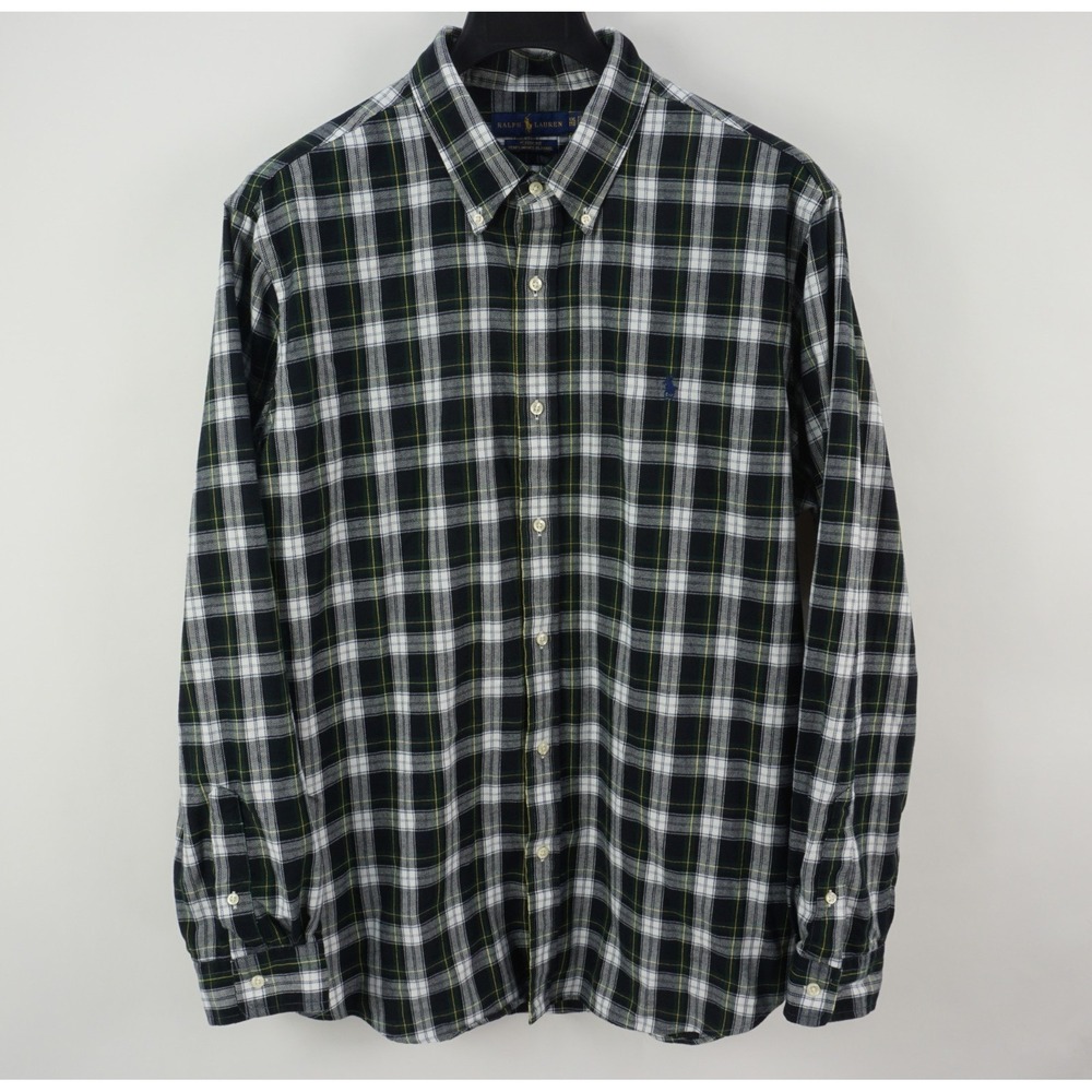 Ralph Lauren Performance Flannel Men's 2XL Green White Plaid Button Down Shirt